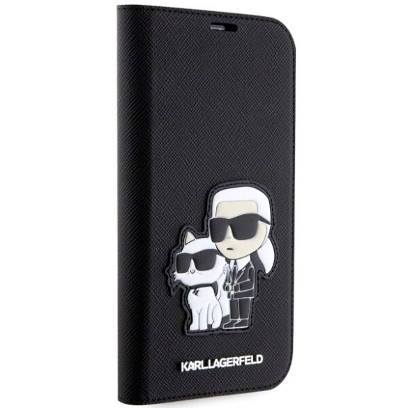 Karl Lagerfeld KLBKP14LSANKCPK iPhone 14 Pro 6.1" könyvtok fekete Saffiano Karl & Choupette