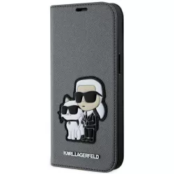   Karl Lagerfeld KLBKP14SSANKCPG iPhone 14 6.1" könyvtok ezüst Saffiano Karl & Choupette Karl és Choupette