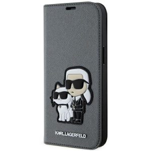 Karl Lagerfeld KLBKP14SSANKCPG iPhone 14 6.1" könyvtok ezüst Saffiano Karl & Choupette Karl és Choupette