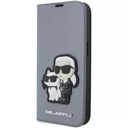   Karl Lagerfeld KLBKP14LSANKCPG iPhone 14 Pro 6.1" könyvtok ezüst Saffiano Karl & Choupette