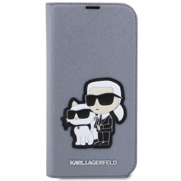 Karl Lagerfeld KLBKP14LSANKCPG iPhone 14 Pro 6.1" könyvtok ezüst Saffiano Karl & Choupette