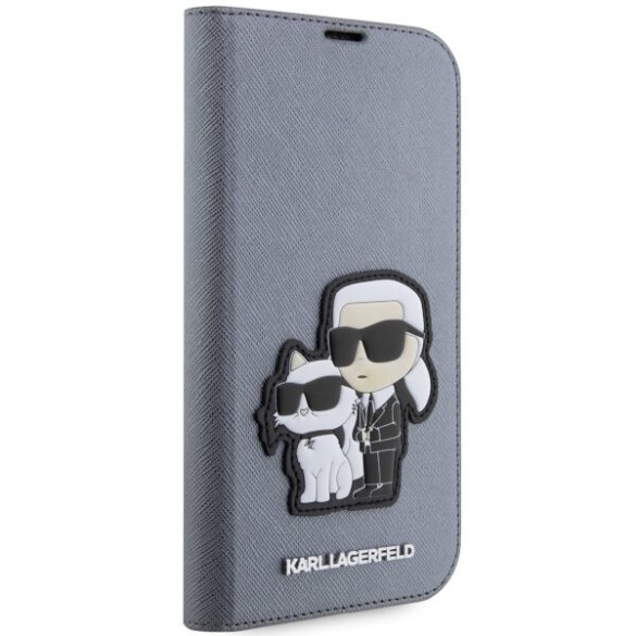 Karl Lagerfeld KLBKP14LSANKCPG iPhone 14 Pro 6.1" könyvtok ezüst Saffiano Karl & Choupette