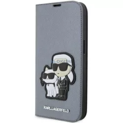   Karl Lagerfeld KLBKP14XSANKCPG iPhone 14 Pro Max 6.7" könyvtok ezüst Saffiano Karl & Choupette