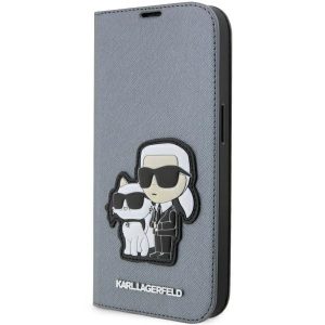 Karl Lagerfeld KLBKP14XSANKCPG iPhone 14 Pro Max 6.7" könyvtok ezüst Saffiano Karl & Choupette