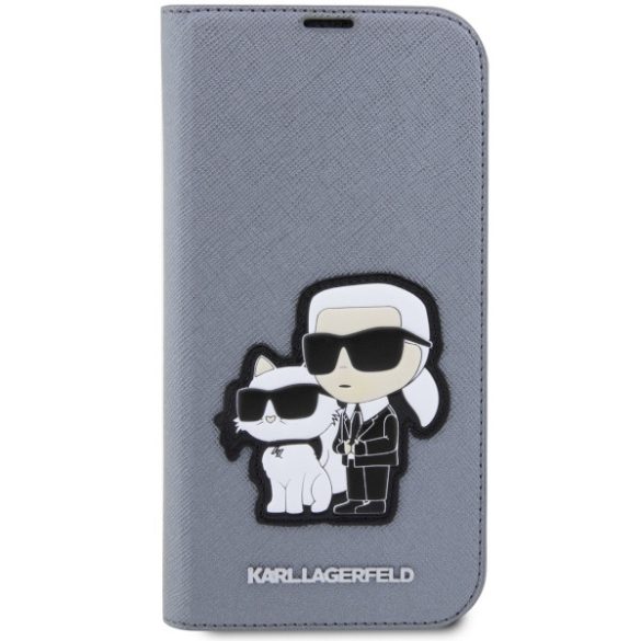 Karl Lagerfeld KLBKP14XSANKCPG iPhone 14 Pro Max 6.7" könyvtok ezüst Saffiano Karl & Choupette