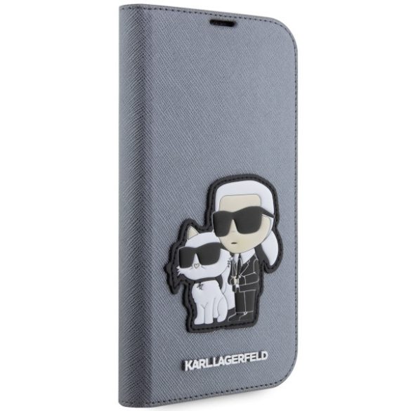 Karl Lagerfeld KLBKP14XSANKCPG iPhone 14 Pro Max 6.7" könyvtok ezüst Saffiano Karl & Choupette