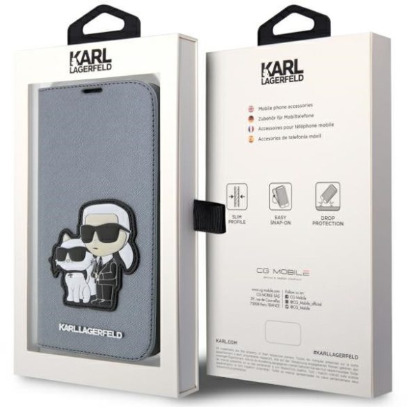 Karl Lagerfeld KLBKP14XSANKCPG iPhone 14 Pro Max 6.7" könyvtok ezüst Saffiano Karl & Choupette