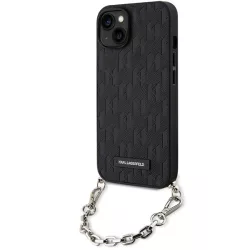   Karl Lagerfeld KLHCP14SSACKLHPK iPhone 14 6.1" fekete keménytok Saffiano monogramos lánccal