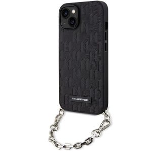 Karl Lagerfeld KLHCP14SSACKLHPK iPhone 14 / 15 / 13 6.1" fekete keménytok Saffiano monogramos lánccal