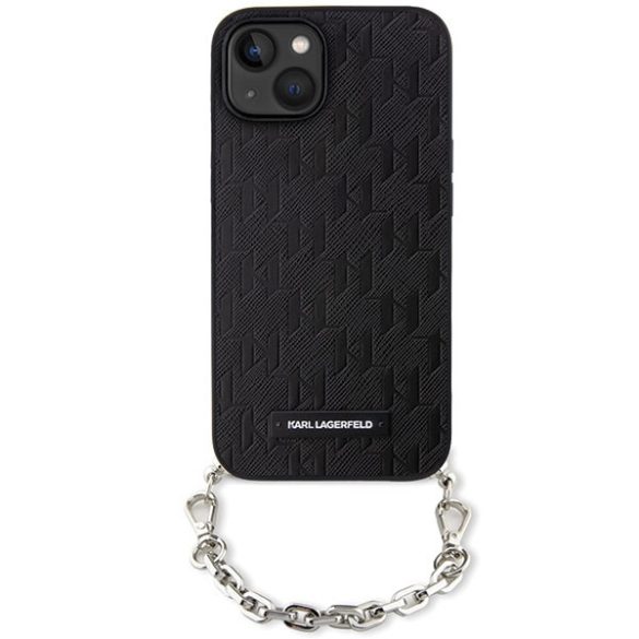 Karl Lagerfeld KLHCP14SSACKLHPK iPhone 14 / 15 / 13 6.1" fekete keménytok Saffiano monogramos lánccal