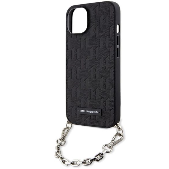 Karl Lagerfeld KLHCP14SSACKLHPK iPhone 14 / 15 / 13 6.1" fekete keménytok Saffiano monogramos lánccal