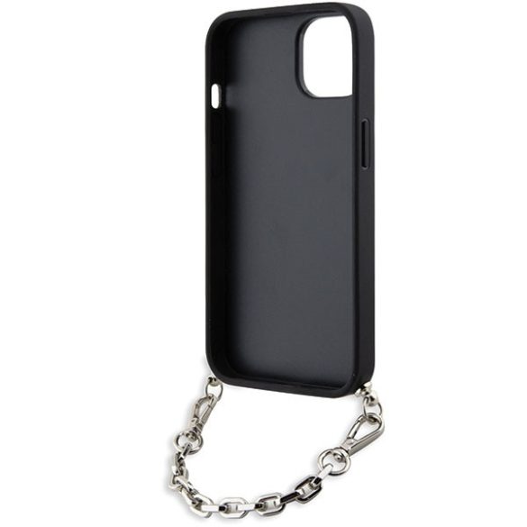 Karl Lagerfeld KLHCP14SSACKLHPK iPhone 14 / 15 / 13 6.1" fekete keménytok Saffiano monogramos lánccal