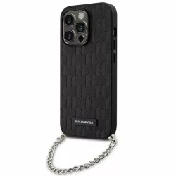   Karl Lagerfeld KLHCP14LSACKLHPK iPhone 14 Pro 6.1" fekete keménytok Saffiano monogramos lánccal