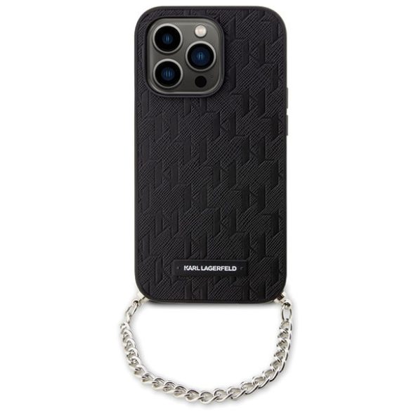 Karl Lagerfeld KLHCP14LSACKLHPK iPhone 14 Pro 6.1" fekete keménytok Saffiano monogramos lánccal