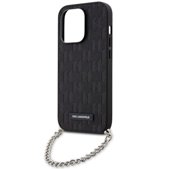 Karl Lagerfeld KLHCP14LSACKLHPK iPhone 14 Pro 6.1" fekete keménytok Saffiano monogramos lánccal