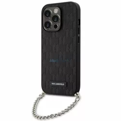   Karl Lagerfeld KLHCP14XSACKLKLHPK iPhone 14 Pro Max 6.7" fekete keménytok Saffiano monogramos lánccal