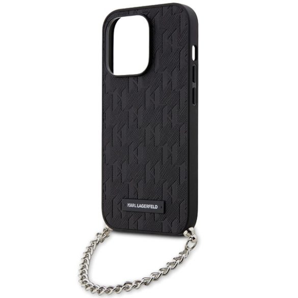 Karl Lagerfeld KLHCP14XSACKLKLHPK iPhone 14 Pro Max 6.7" fekete keménytok Saffiano monogramos lánccal