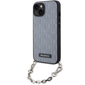 Karl Lagerfeld KLHCP14SSACKLHPG iPhone 14 6.1" ezüst keménytok Saffiano monogramos lánccal ellátott