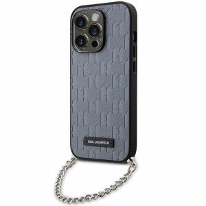 Karl Lagerfeld KLHCP14LSACKLHPG iPhone 14 Pro 6.1" ezüst keménytok Saffiano monogramos lánccal