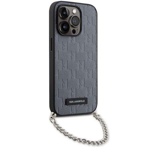 Karl Lagerfeld KLHCP14LSACKLHPG iPhone 14 Pro 6.1" ezüst keménytok Saffiano monogramos lánccal