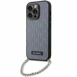   Karl Lagerfeld KLHCP14XSACKLHPG iPhone 14 Pro Max 6.7" ezüst keménytok Saffiano monogramos lánccal