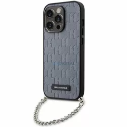   Karl Lagerfeld KLHCP14XSACKLHPG iPhone 14 Pro Max 6.7" ezüst keménytok Saffiano monogramos lánccal