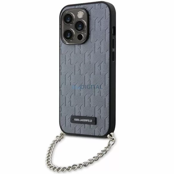 Karl Lagerfeld KLHCP14XSACKLHPG iPhone 14 Pro Max 6.7" ezüst keménytok Saffiano monogramos lánccal