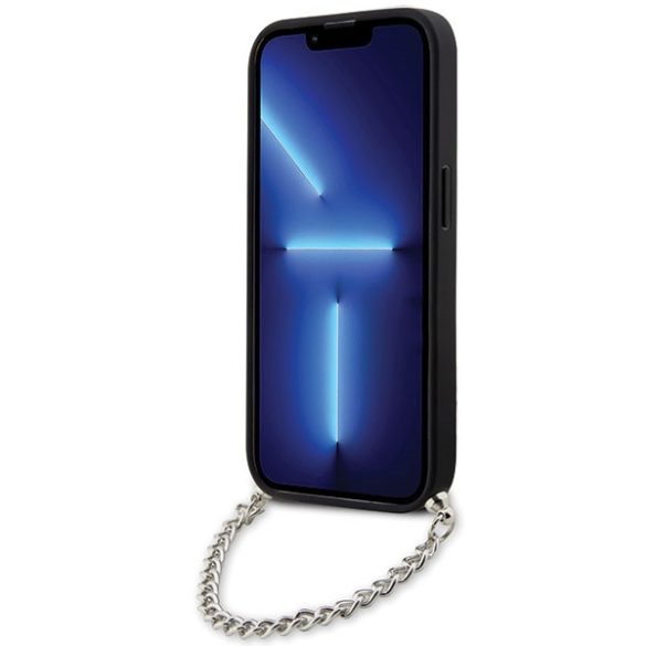 Karl Lagerfeld KLHCP14XSACKLHPG iPhone 14 Pro Max 6.7" ezüst keménytok Saffiano monogramos lánccal