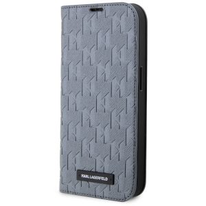 Karl Lagerfeld KLBKP14SSAKLHPG iPhone 14 / 15 / 13 6.1" könyvtok ezüst saffiano monogrammal