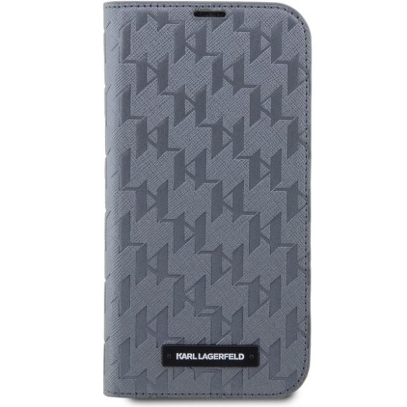 Karl Lagerfeld KLBKP14SSAKLHPG iPhone 14 / 15 / 13 6.1" könyvtok ezüst saffiano monogrammal