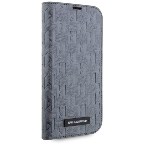 Karl Lagerfeld KLBKP14SSAKLHPG iPhone 14 / 15 / 13 6.1" könyvtok ezüst saffiano monogrammal