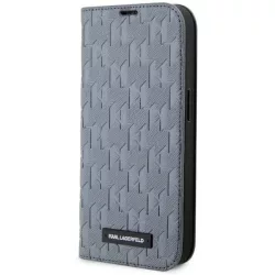   Karl Lagerfeld KLBKP14LSAKLHPG iPhone 14 Pro 6.1" könyvtok ezüst Saffiano monogram
