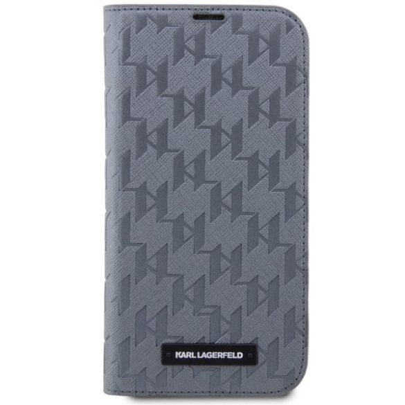 Karl Lagerfeld KLBKP14LSAKLHPG iPhone 14 Pro 6.1" könyvtok ezüst Saffiano monogram