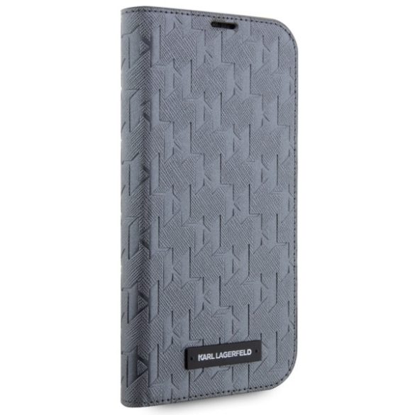 Karl Lagerfeld KLBKP14LSAKLHPG iPhone 14 Pro 6.1" könyvtok ezüst Saffiano monogram