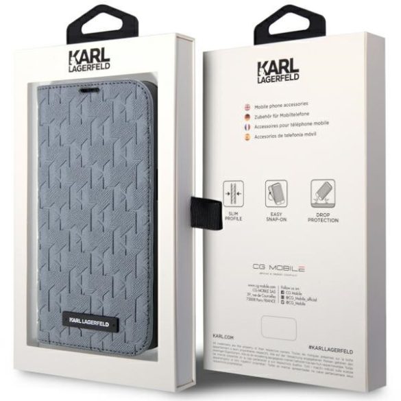 Karl Lagerfeld KLBKP14XSAKLHPG iPhone 14 Pro Max 6.7" könyvtok ezüst Saffiano monogram