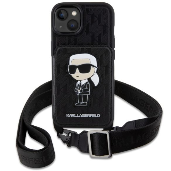 Karl Lagerfeld KLHCP14SCSAKHPKK iPhone 14 / 15 / 13 6.1" keménytok fekete Crossbody Saffiano Monogram ikonikus