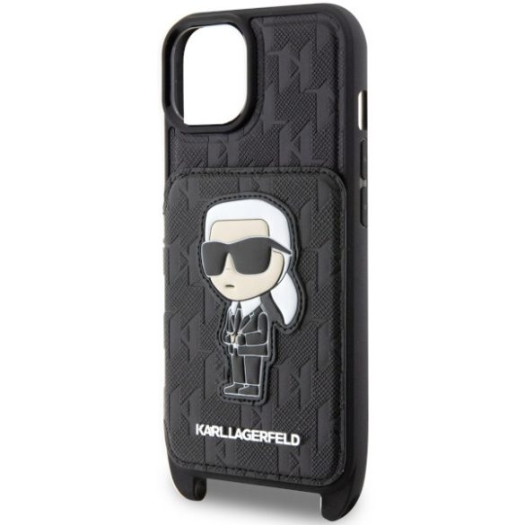 Karl Lagerfeld KLHCP14SCSAKHPKK iPhone 14 / 15 / 13 6.1" keménytok fekete Crossbody Saffiano Monogram ikonikus