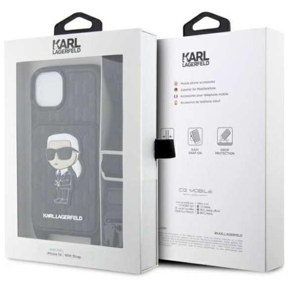 Karl Lagerfeld KLHCP14SCSAKHPKK iPhone 14 / 15 / 13 6.1" keménytok fekete Crossbody Saffiano Monogram ikonikus