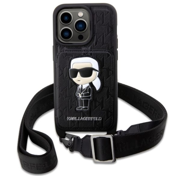 Karl Lagerfeld KLHCP14LCSAKHPKK iPhone 14 Pro 6.1" keménytok fekete Crossbody Saffiano Monogram ikonikus