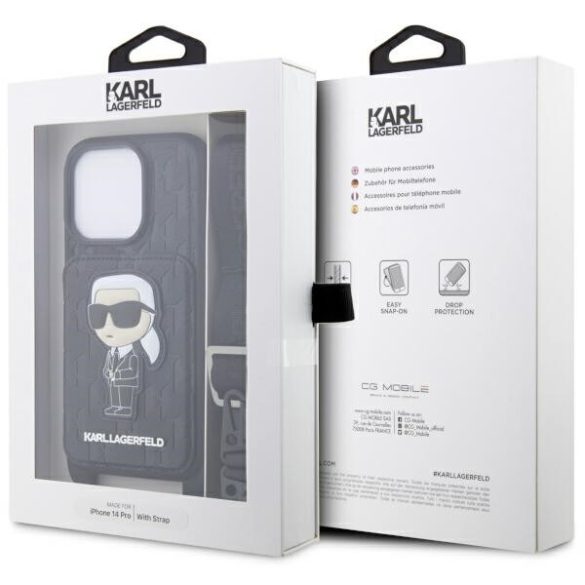 Karl Lagerfeld KLHCP14LCSAKHPKK iPhone 14 Pro 6.1" keménytok fekete Crossbody Saffiano Monogram ikonikus