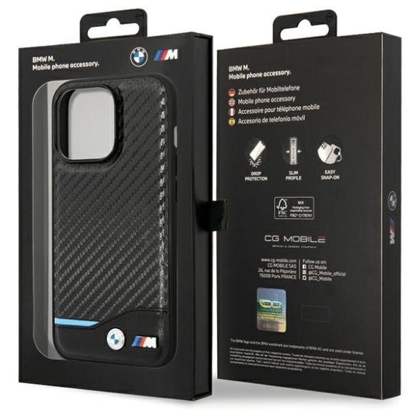 Etui BMW BMHCP13L22NBCK iPhone 13 Pro / 13 6.1" fekete bőr keménytok Carbon