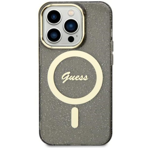 Guess GUHMN61HCMCGK iPhone 11  6.1" fekete keménytok Glitter Gold MagSafe