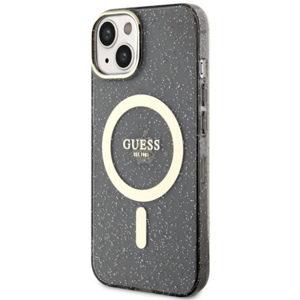 Guess GUHMP14SHCMCGK iPhone 14 / 15 / 13 6,1" fekete keménytok Glitter arany MagSafe