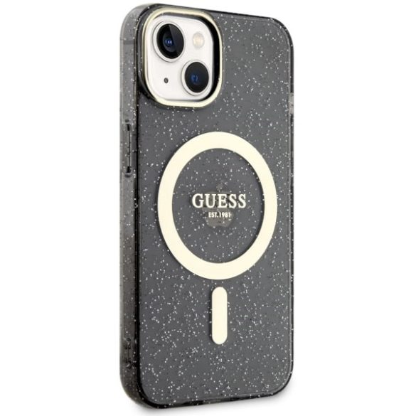 Guess GUHMP14SHCMCGK iPhone 14 / 15 / 13 6,1" fekete keménytok Glitter arany MagSafe