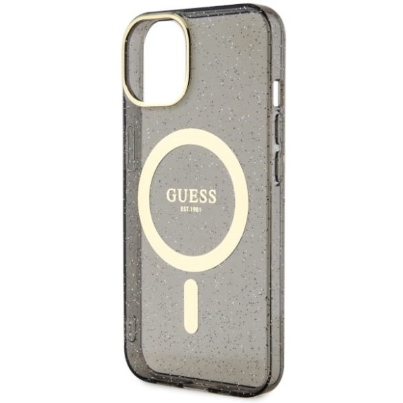 Guess GUHMP14SHCMCGK iPhone 14 / 15 / 13 6,1" fekete keménytok Glitter arany MagSafe