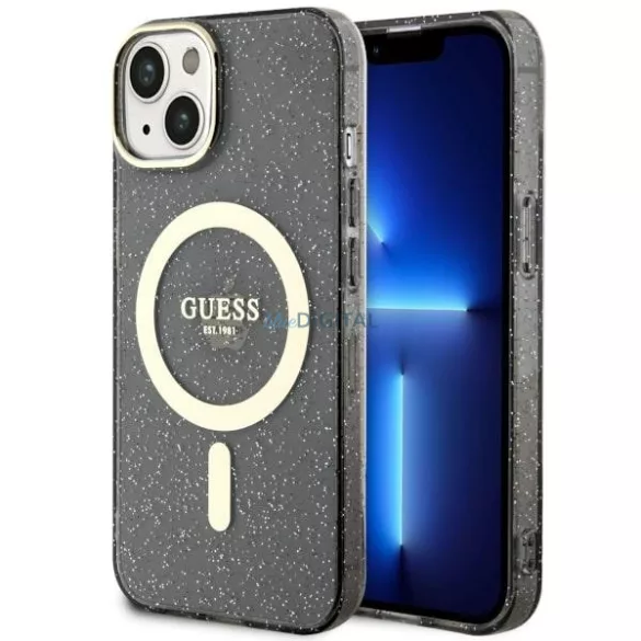 Guess GUHMP14MHCMCGK iPhone 14 Plus 6,7" fekete keménytok Glitter Gold MagSafe