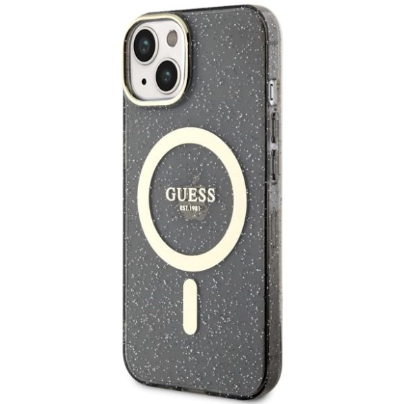 Guess GUHMP14MHCMCGK iPhone 14 Plus / 15 Plus 6,7" fekete keménytok Glitter Gold MagSafe