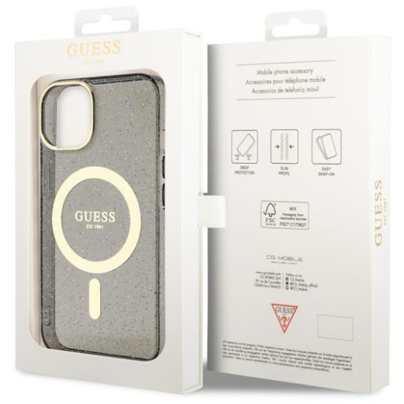 Guess GUHMP14MHCMCGK iPhone 14 Plus / 15 Plus 6,7" fekete keménytok Glitter Gold MagSafe