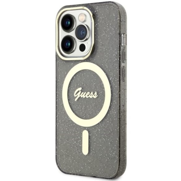 Guess GUHMP14LHCMCGK iPhone 14 Pro 6.1" fekete keménytok Glitter Gold MagSafe