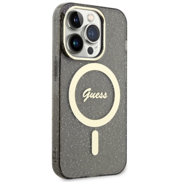 Guess GUHMP14LHCMCGK iPhone 14 Pro 6.1" fekete keménytok Glitter Gold MagSafe